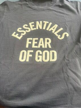 Fear of God Essentials Tee - Black with Cream Print